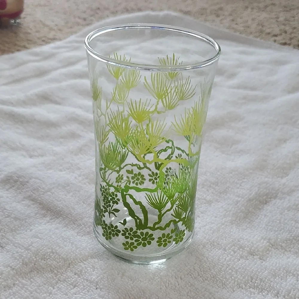 Libbey Green Vintage Floral Glass Cup